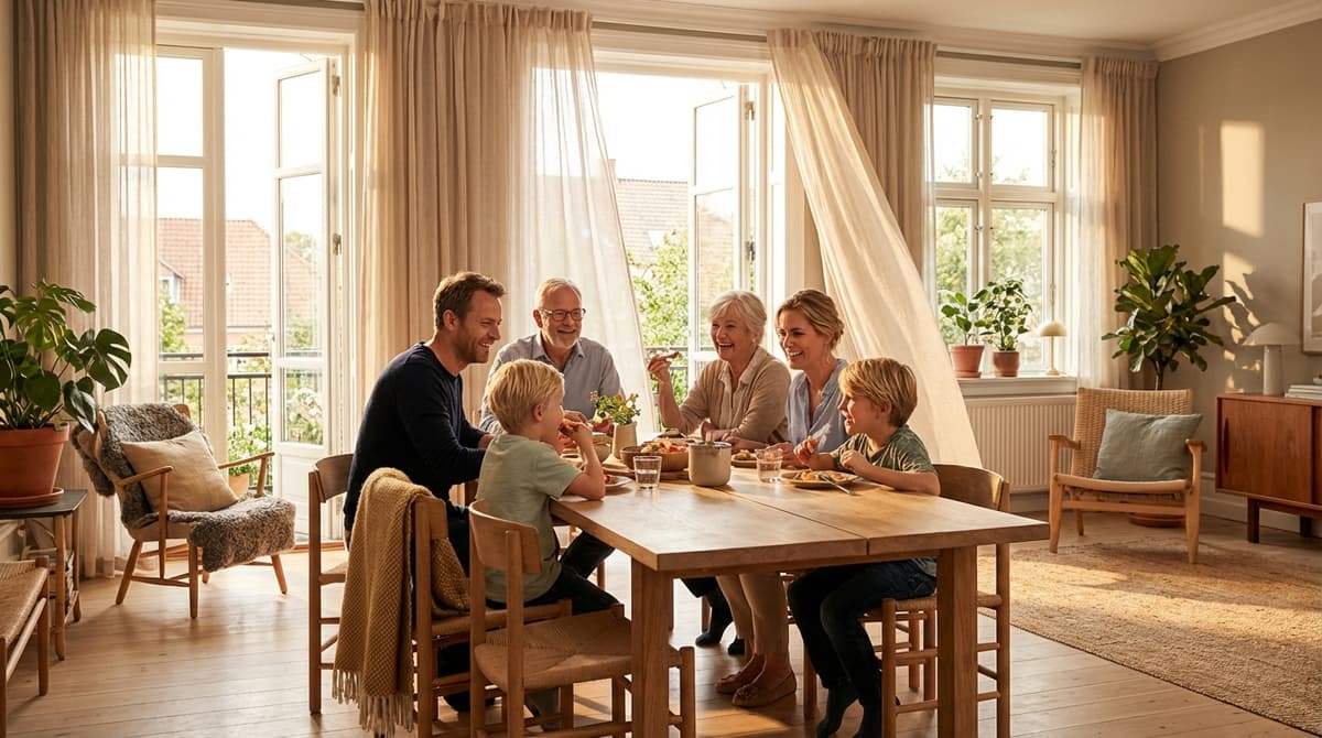 Familie nyder sundt indeklima efter ventilation — renovering i Roskilde